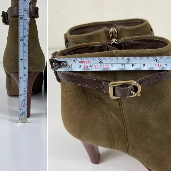 Tory Burch Patricia Mid Heel Suede Zip Up Almond Toe Bootie Ankle Boots Size 6 - Picture 15 of 16